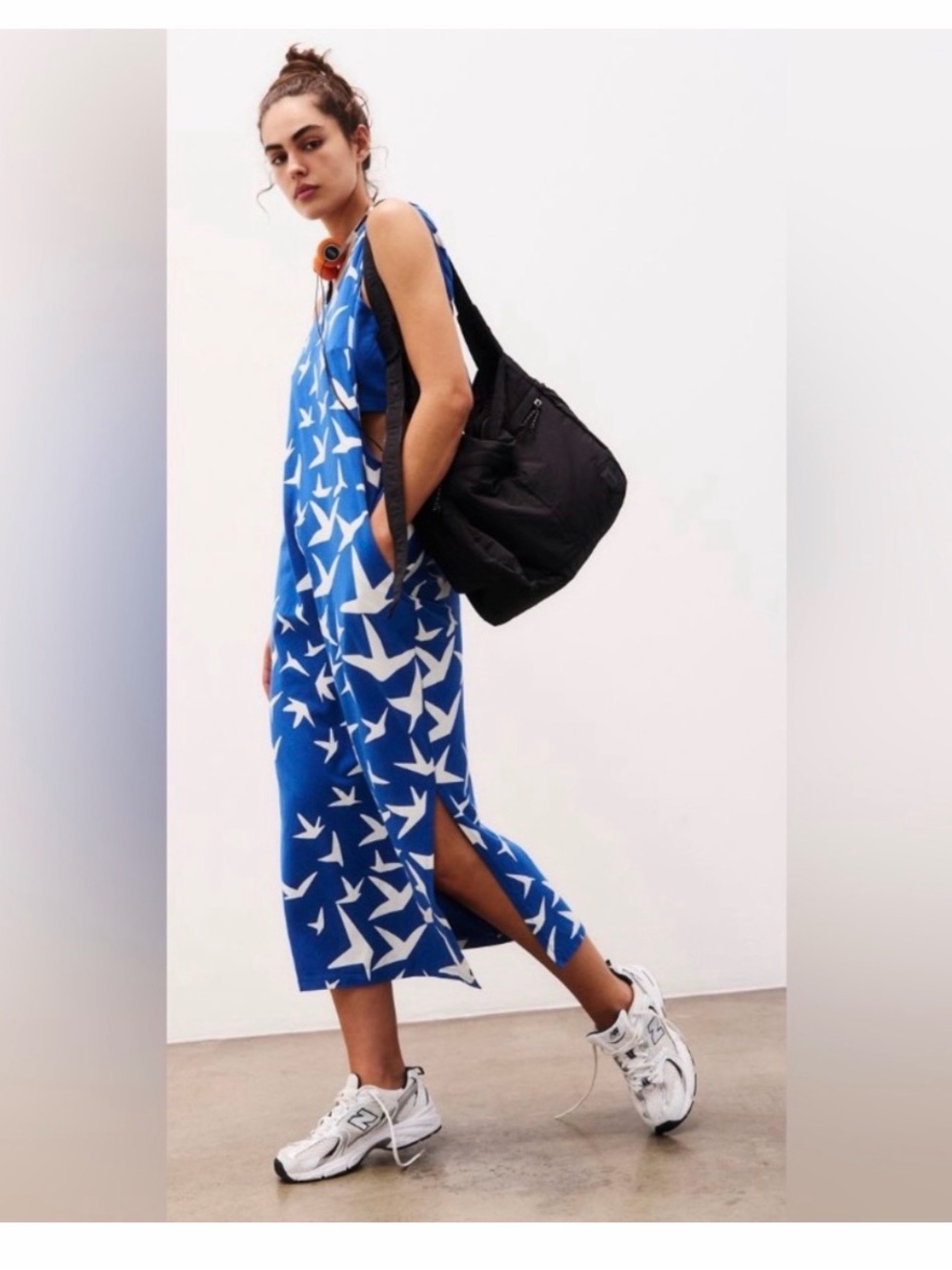 Free People Hot Shot Twisted Back Printed Maxi in Flying High Blue - L
